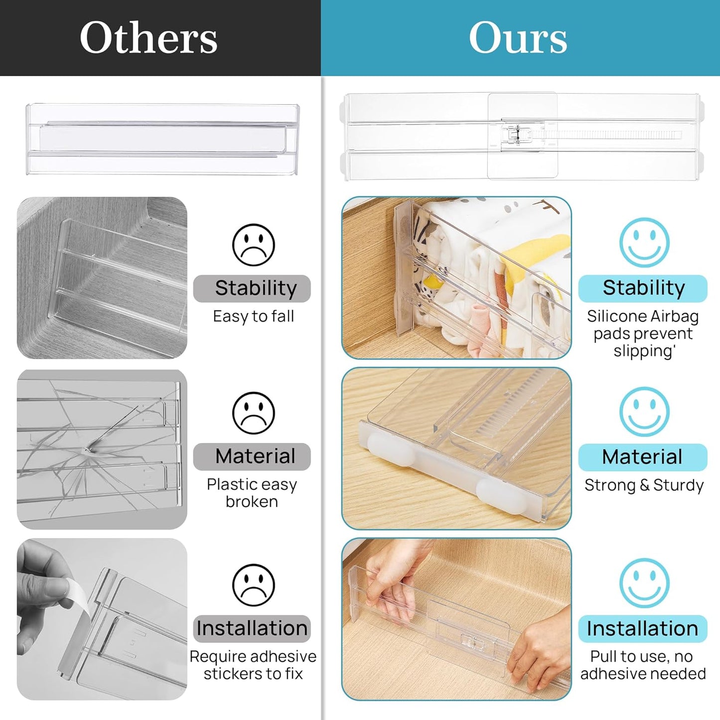 Clear Adjustable Drawer Organizers