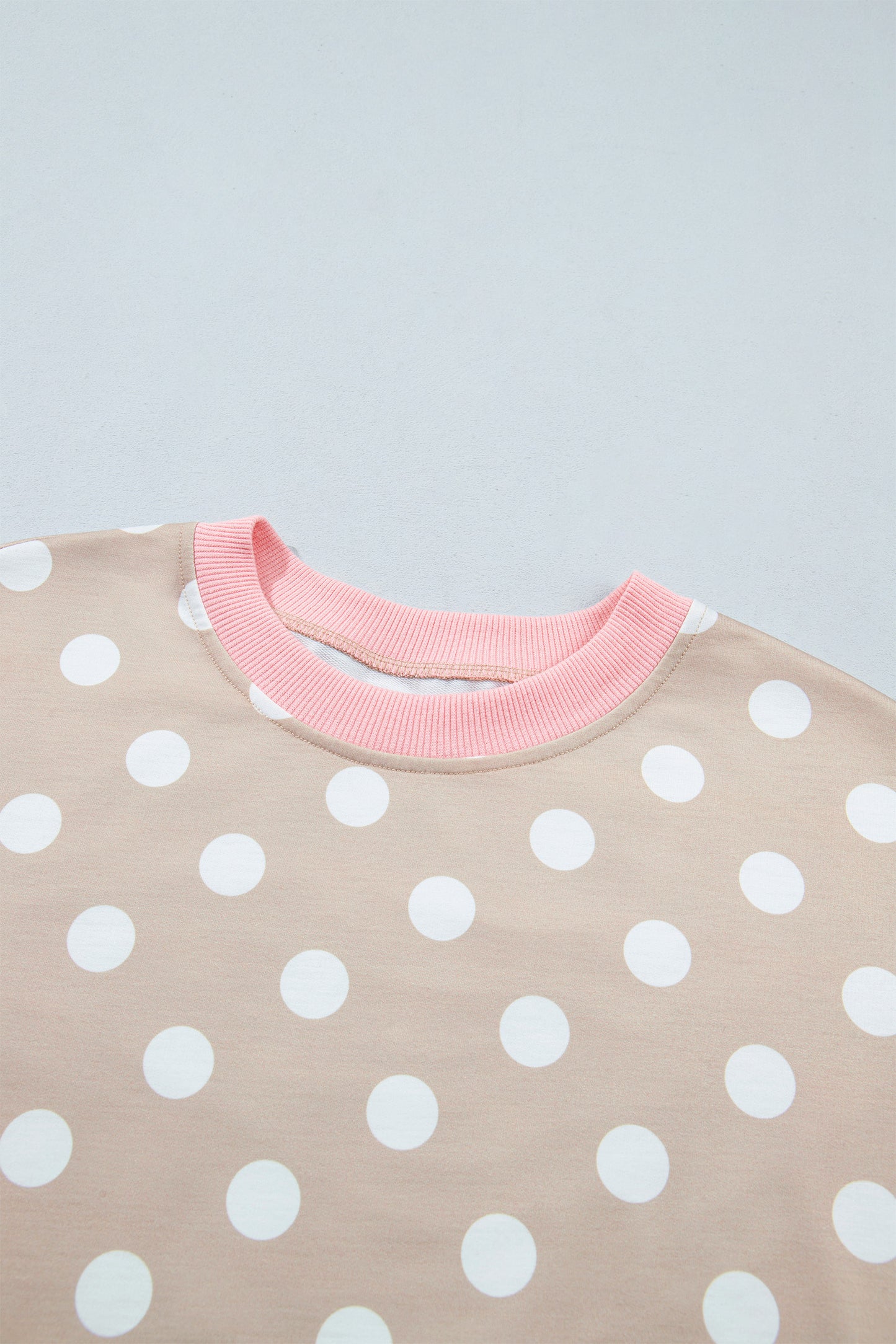 Pink Polka Dot Contrast Trim Long Sleeve Top Drawstring Shift Pants Set
