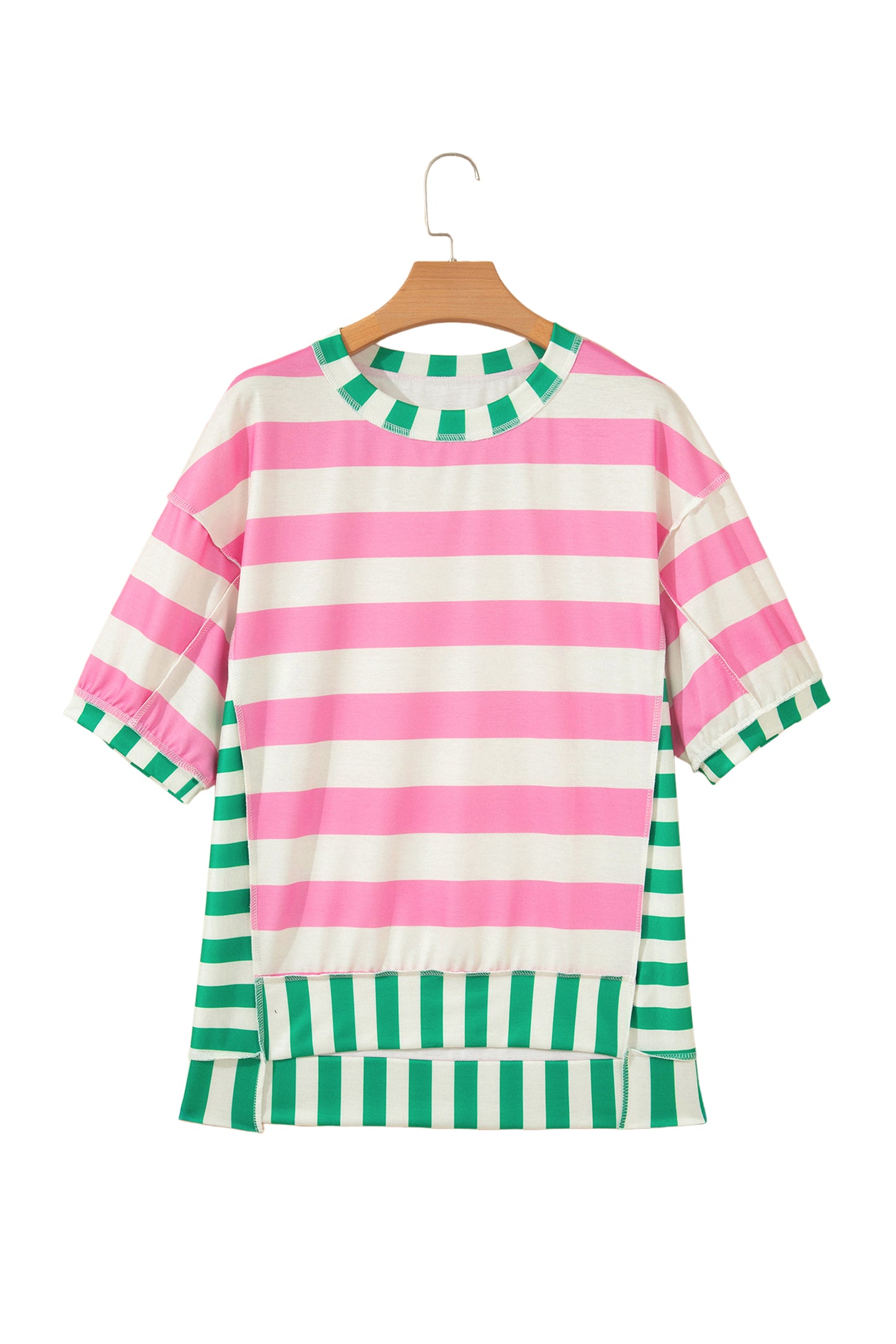 Yellow Stripe Exposed Seam Contrast Patchwork Oversized Top