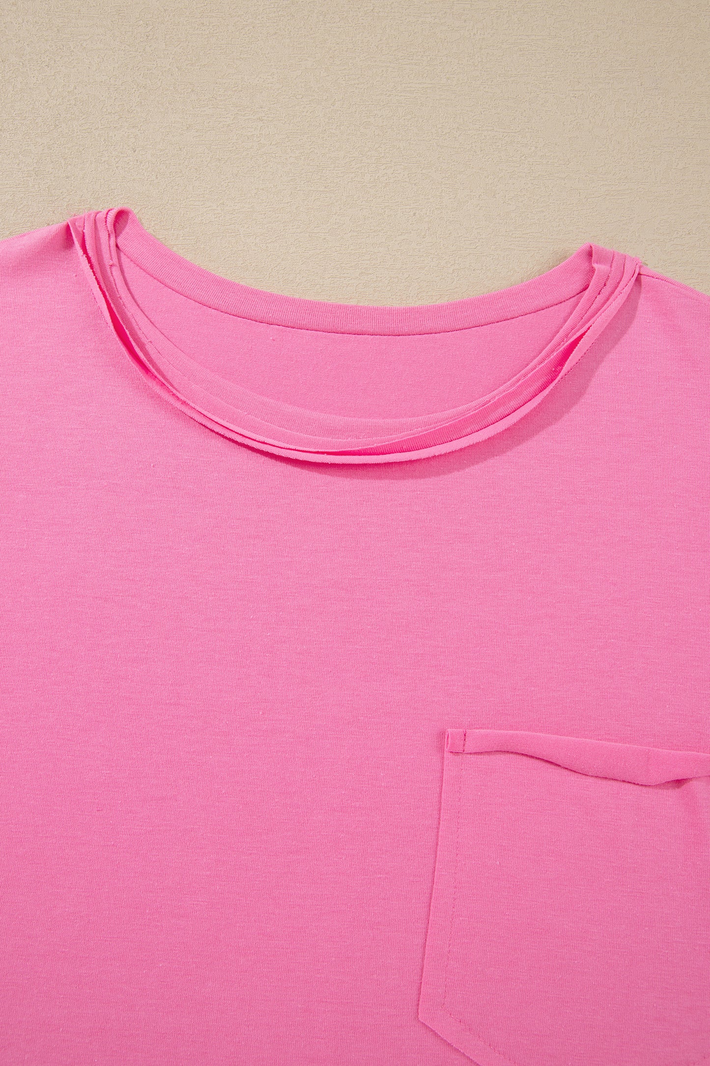 Strawberry Pink Raw Edge Patch Pocket Oversized Top and Shorts Set