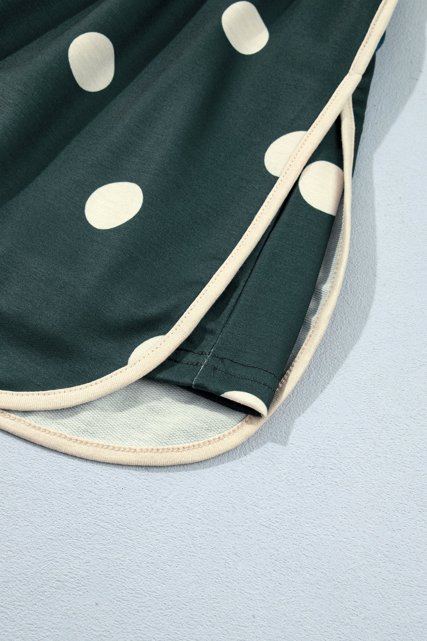 Green Polka Dot Print Color Block Trim Baggy Pullover Drawstring Skirt 2pcs Set