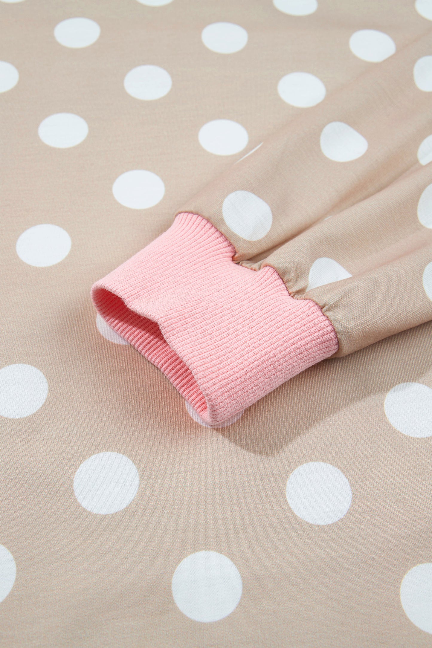 Pink Polka Dot Contrast Trim Long Sleeve Top Drawstring Shift Pants Set