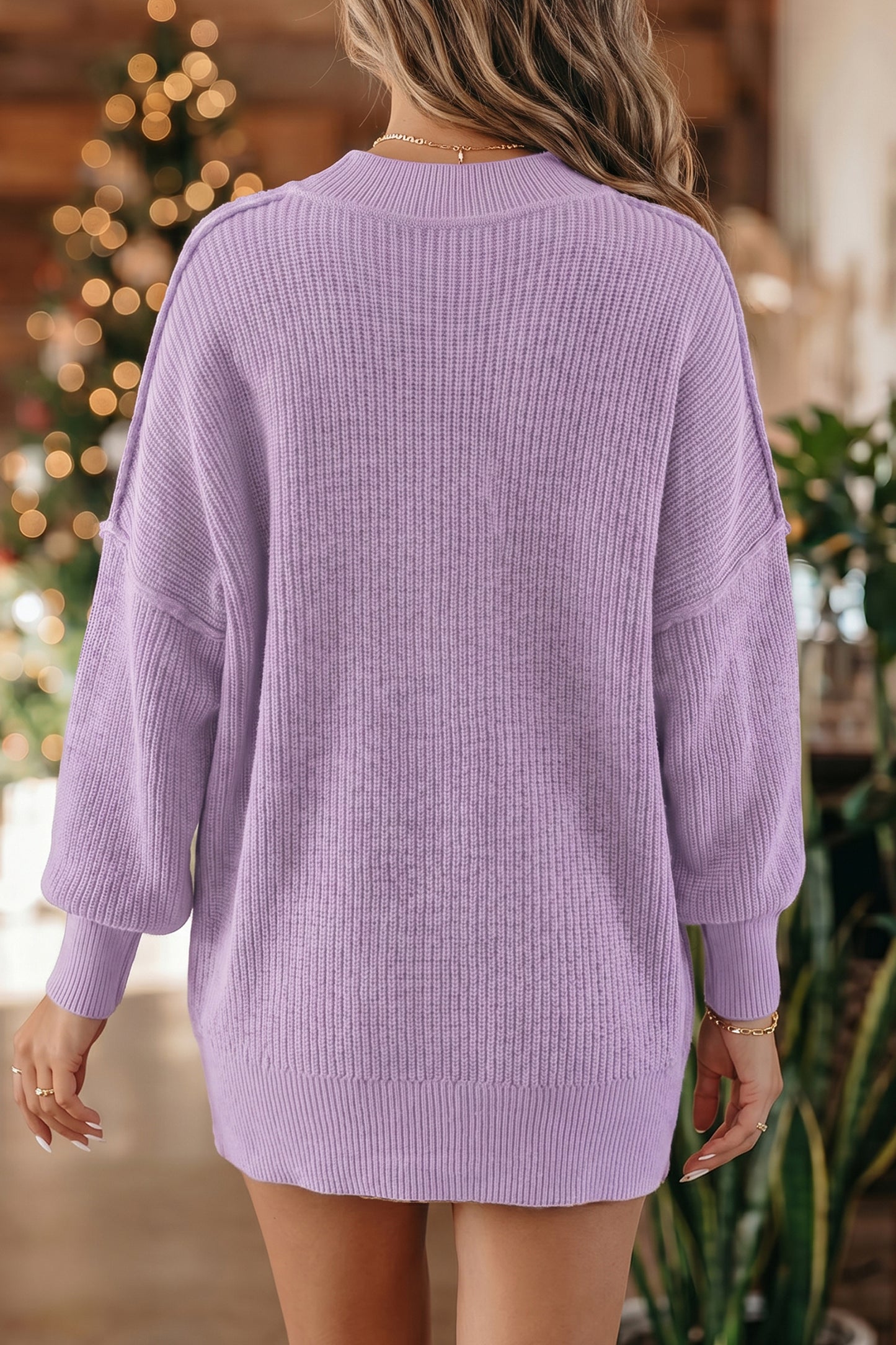 Orchid Bouquet Long Sleeve Ribbed Knit Stand Neck Regular Fit Pullover Sweater