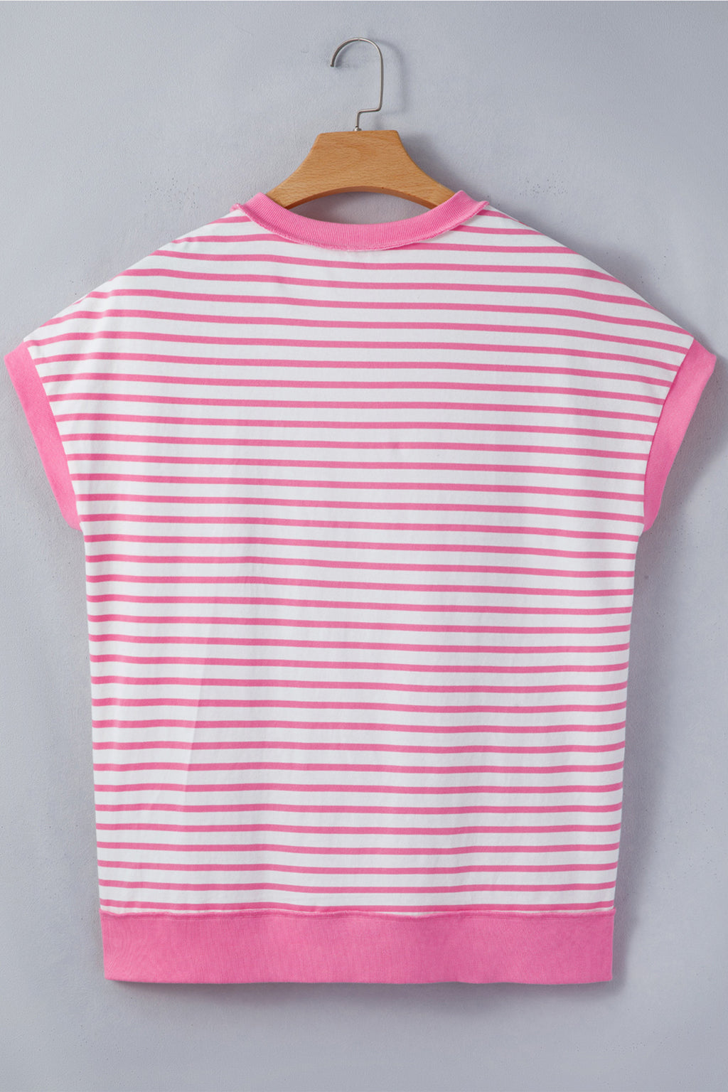 Pink Stripe Half Placket High Low Short Sleeve Top