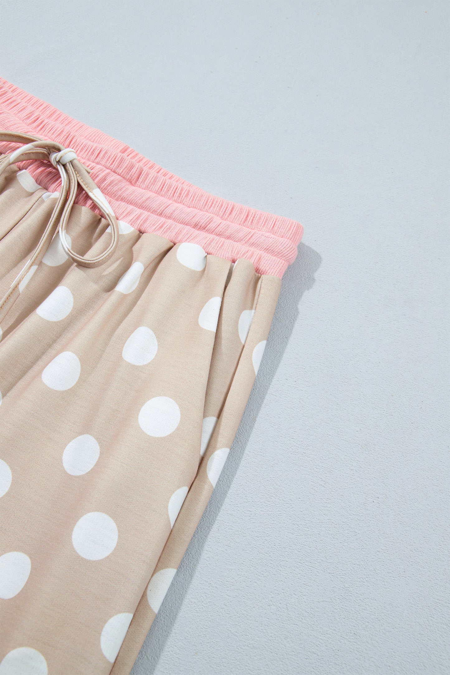 Pink Polka Dot Contrast Trim Long Sleeve Top Drawstring Shift Pants Set