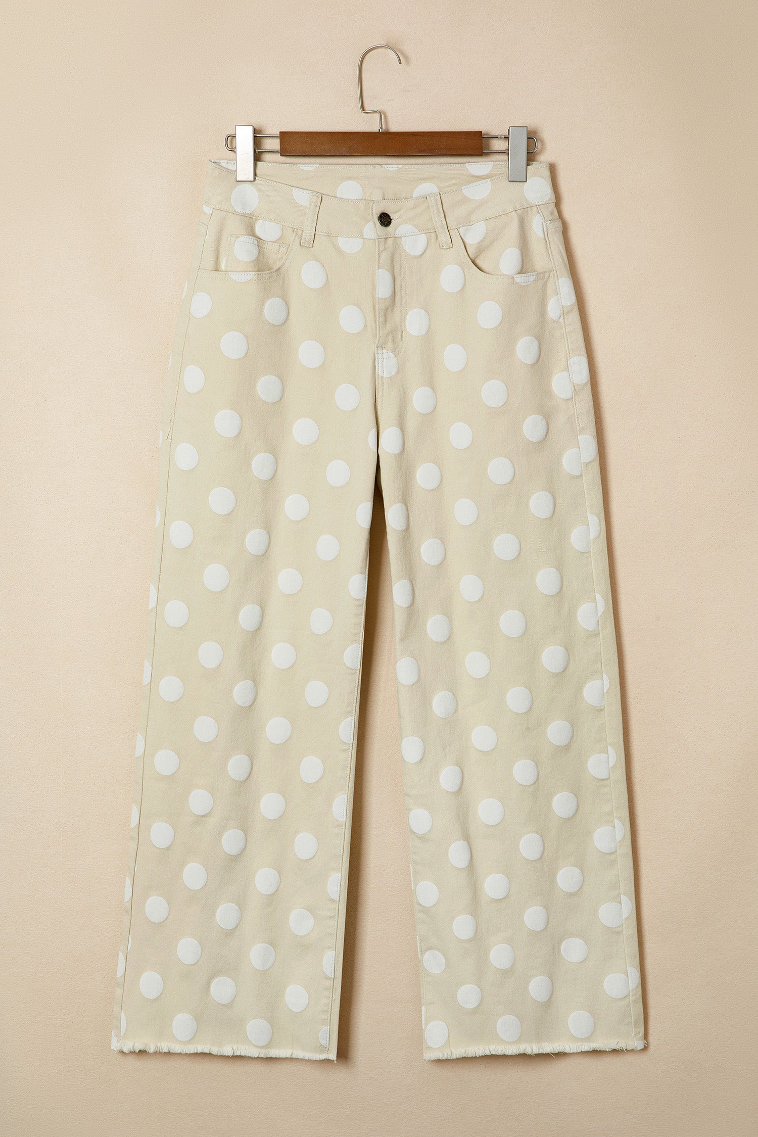 Khaki Polka Dot Print Raw Hem Shift Jeans