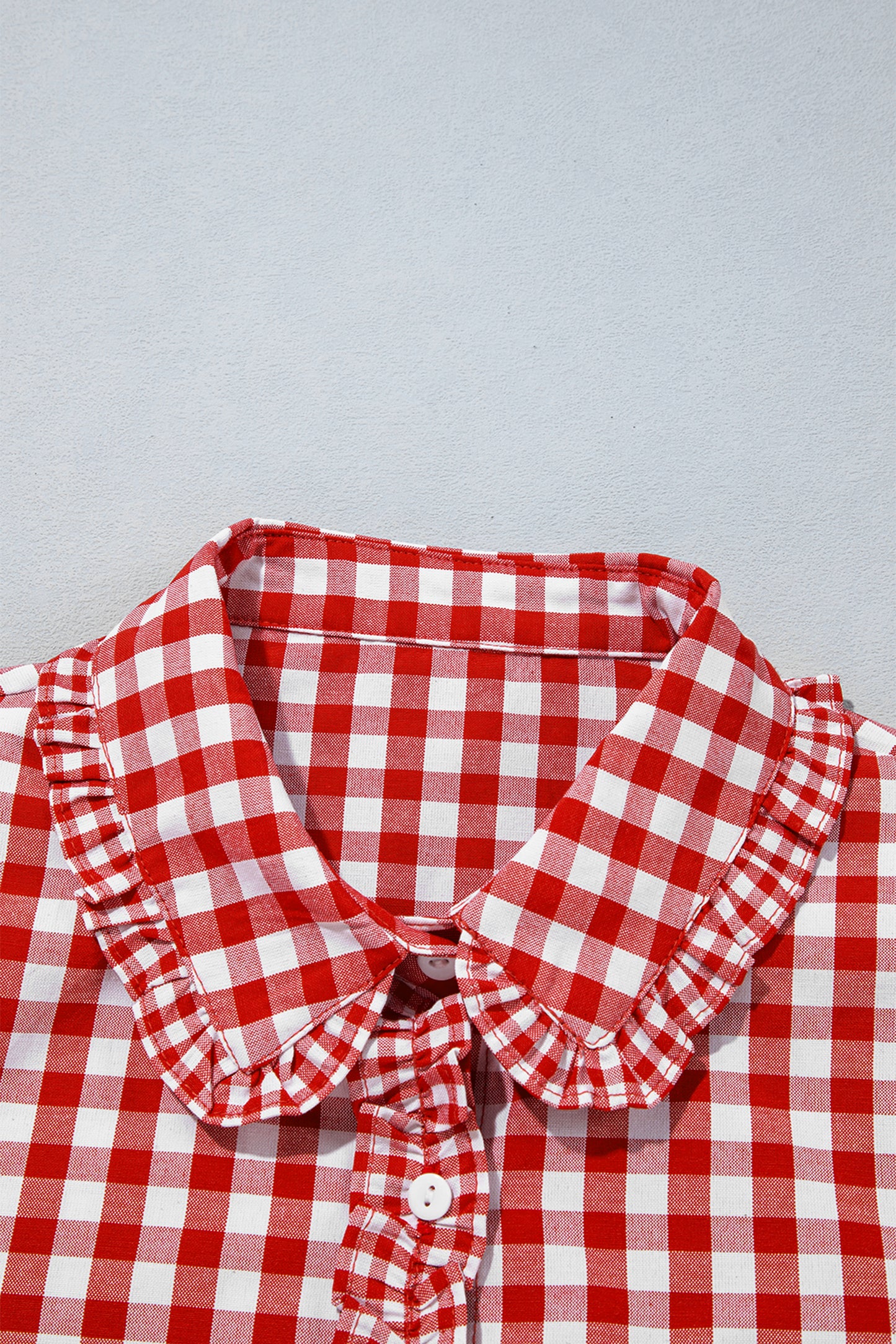 Red Plaid Long Sleeve Button Down Frill Detail Casual Shirt