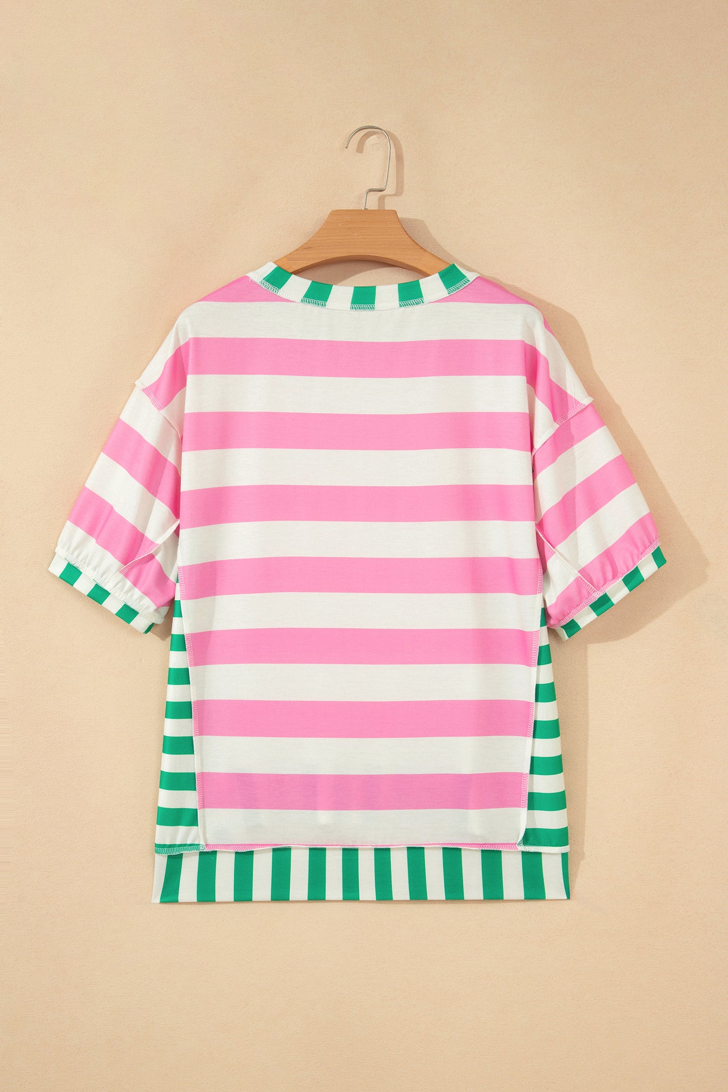 Yellow Stripe Exposed Seam Contrast Patchwork Oversized Top