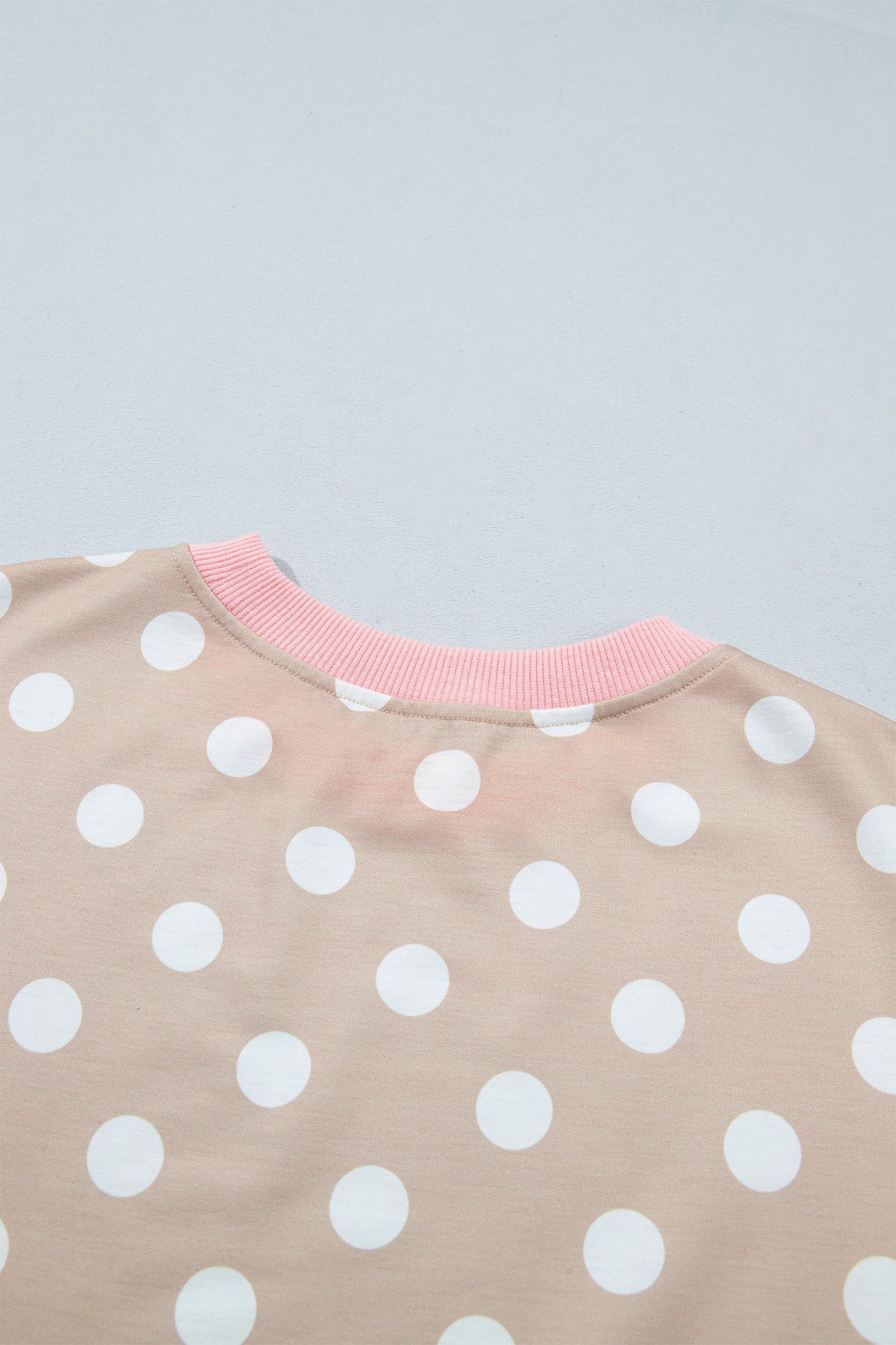 Pink Polka Dot Contrast Trim Long Sleeve Top Drawstring Shift Pants Set