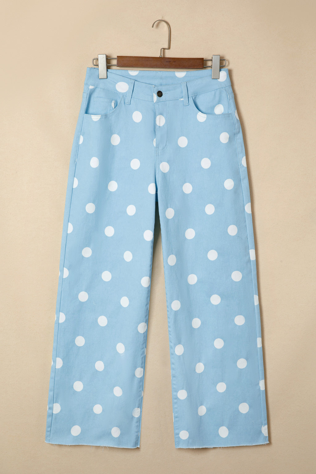 Khaki Polka Dot Print Raw Hem Shift Jeans