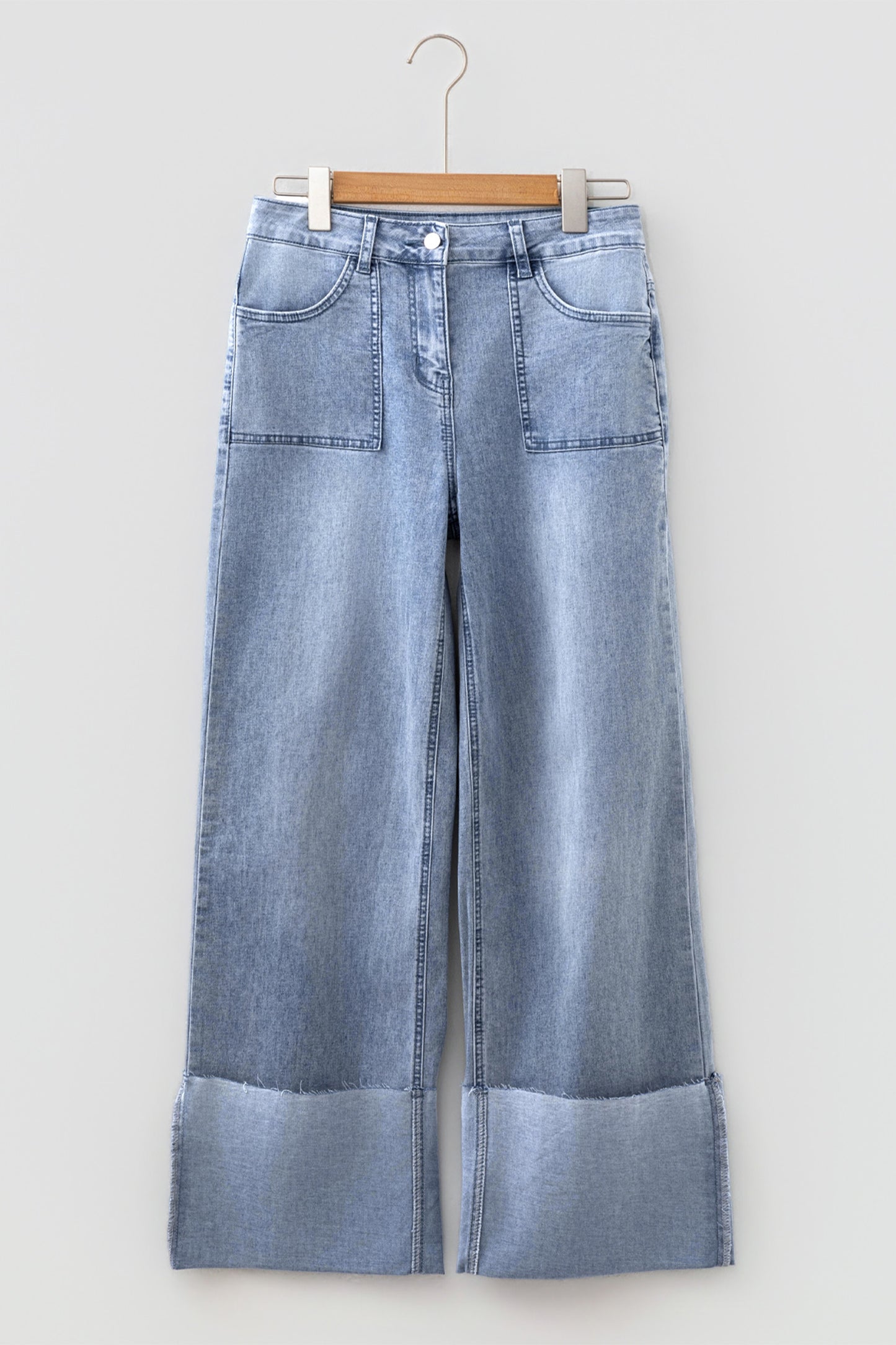 Beau Blue Turn-up Cuffs Womens Loose Jeans