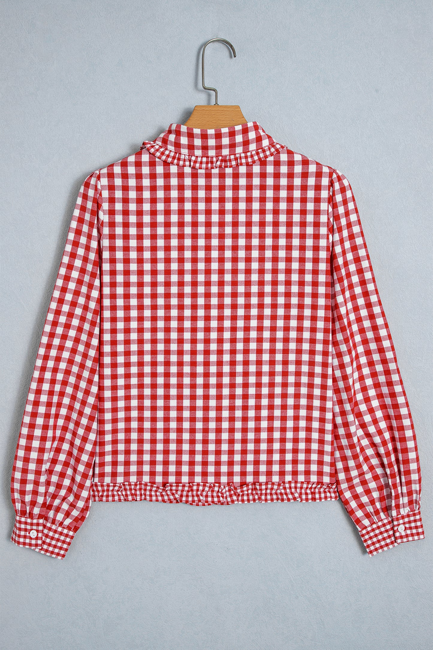 Red Plaid Long Sleeve Button Down Frill Detail Casual Shirt