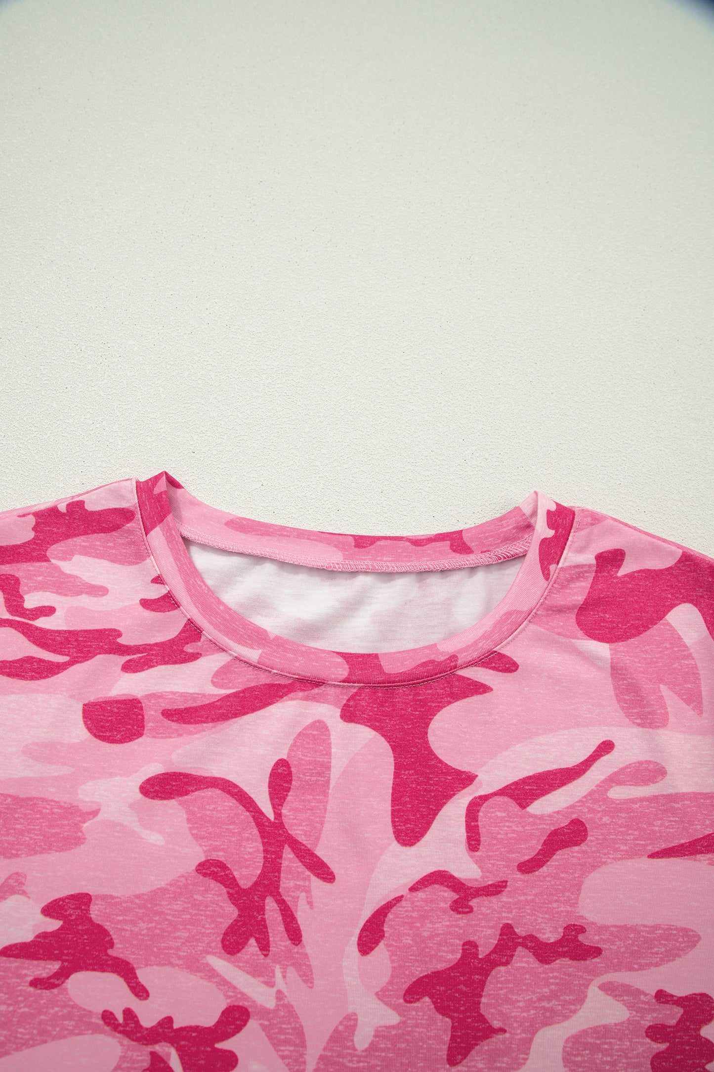 Pink Camouflage Print Crew Neck T Shirt