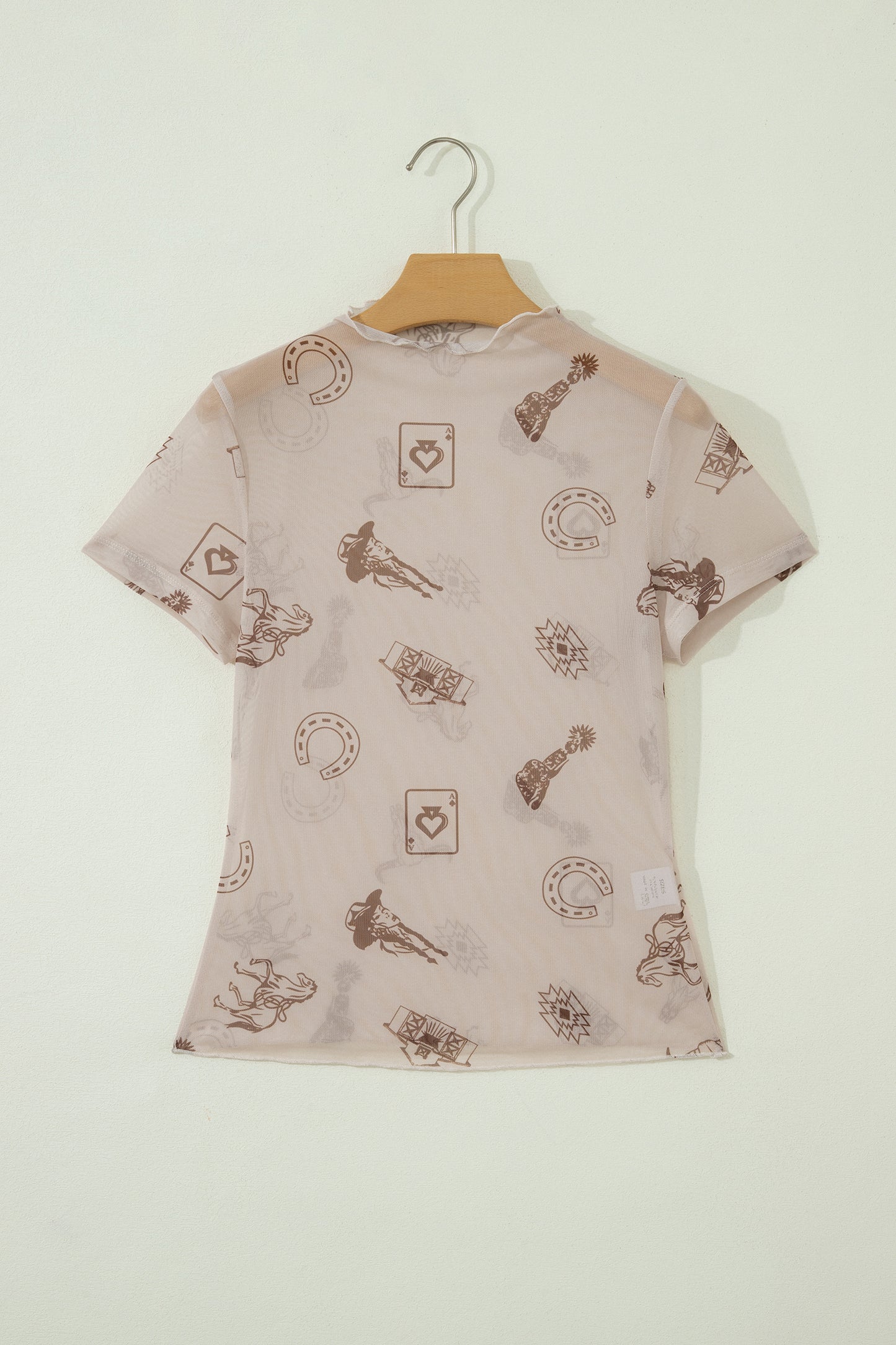 Rose Retro Floral Printed Mesh Short Sleeve Top