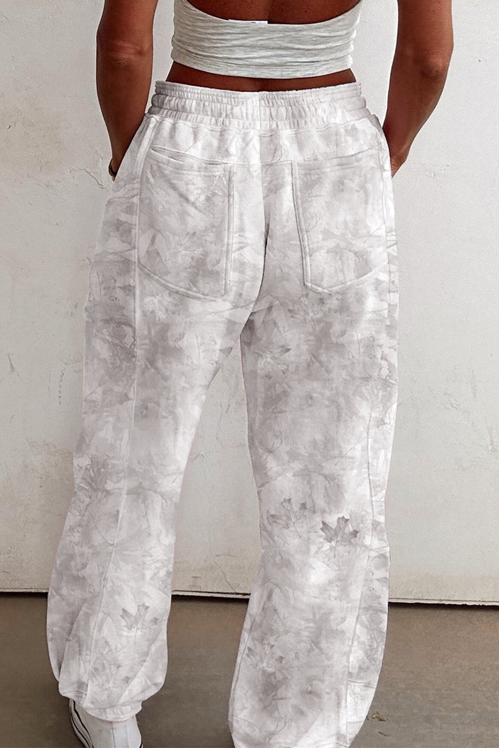 Beige Camo Print Baggy Drawstring Jogger Sweatpants