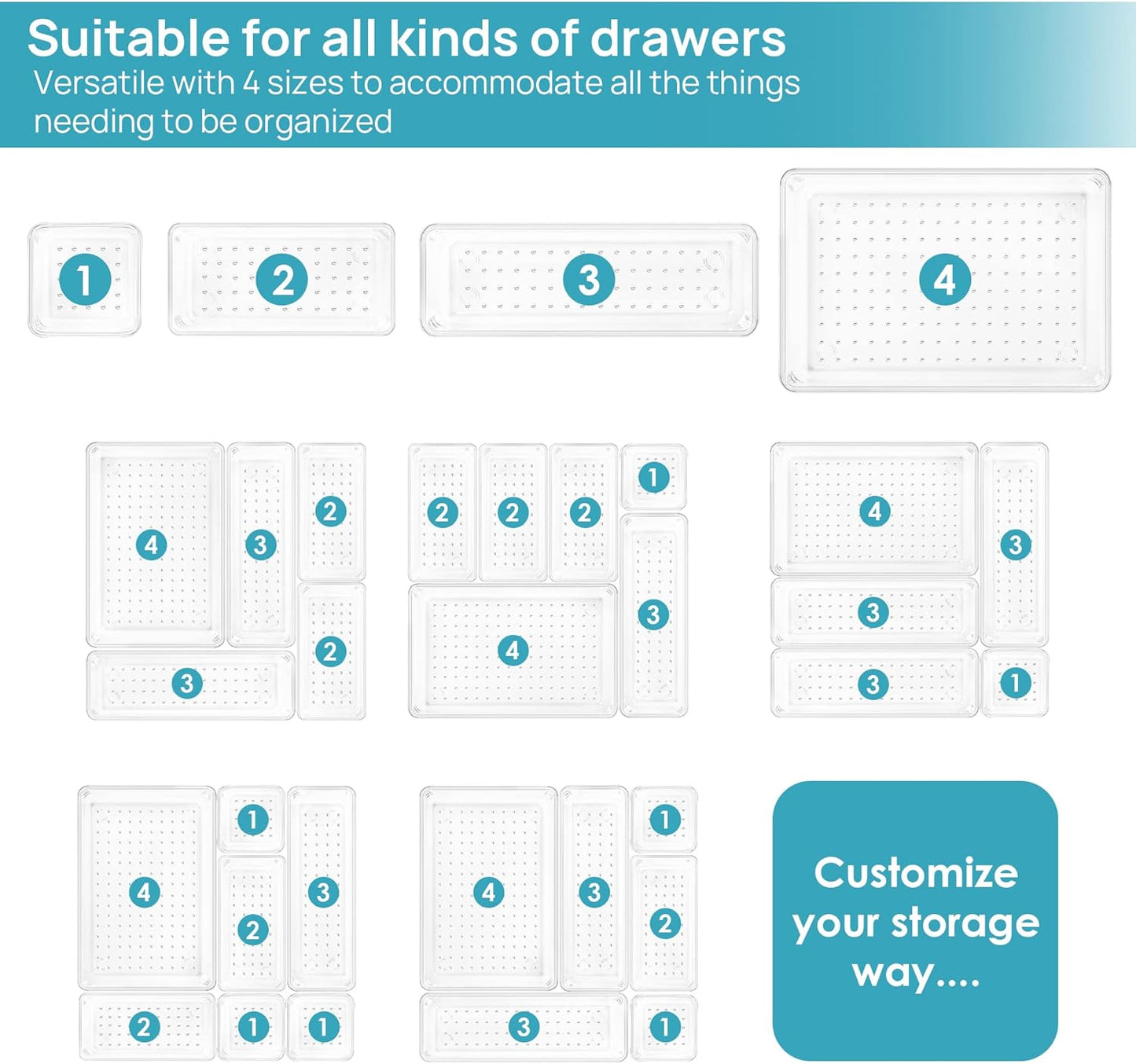 Clear Drawer Organizer Set