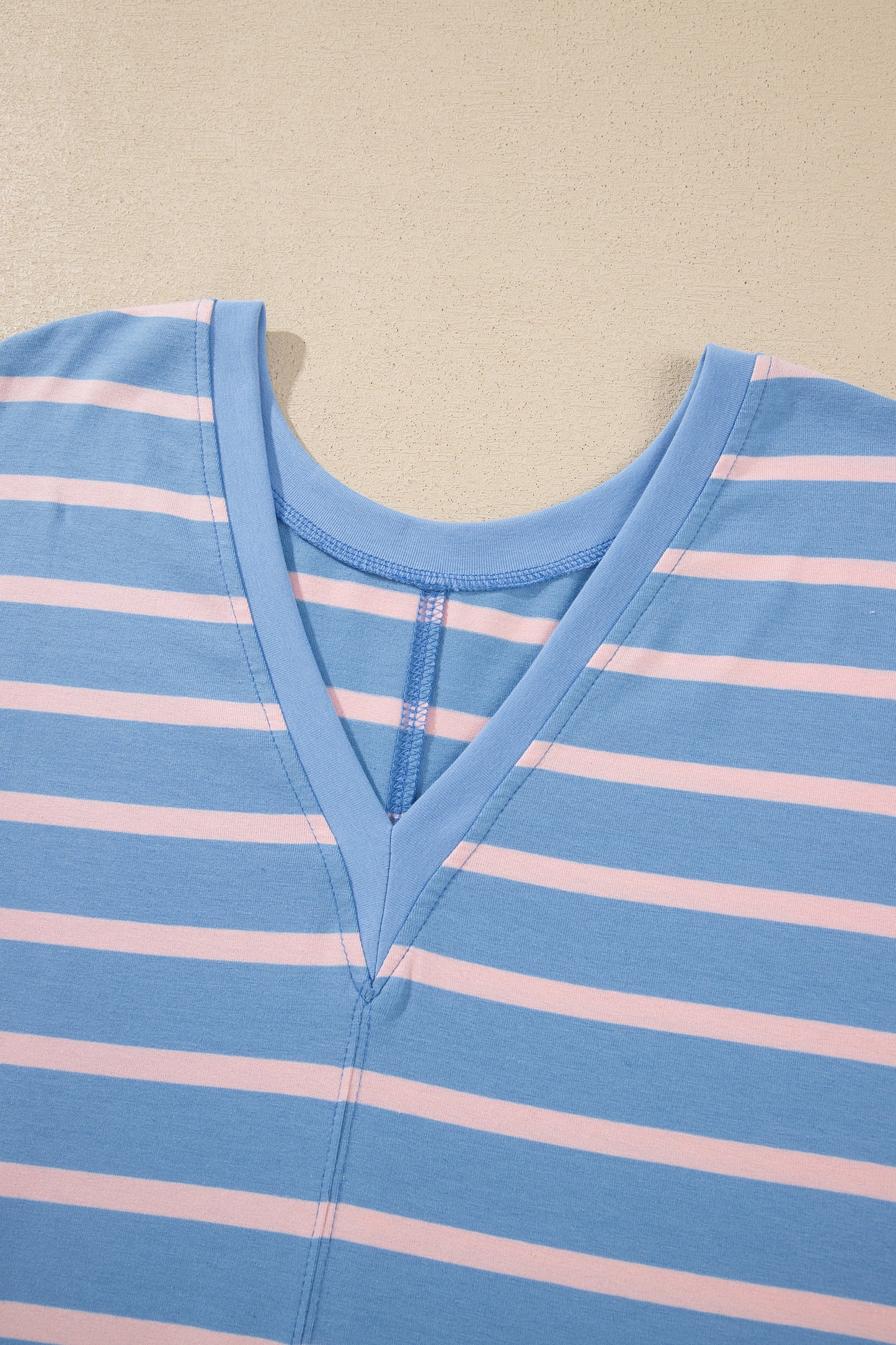 Sky Blue Stripe V Neck Short Sleeve Double Wear Loose Romper