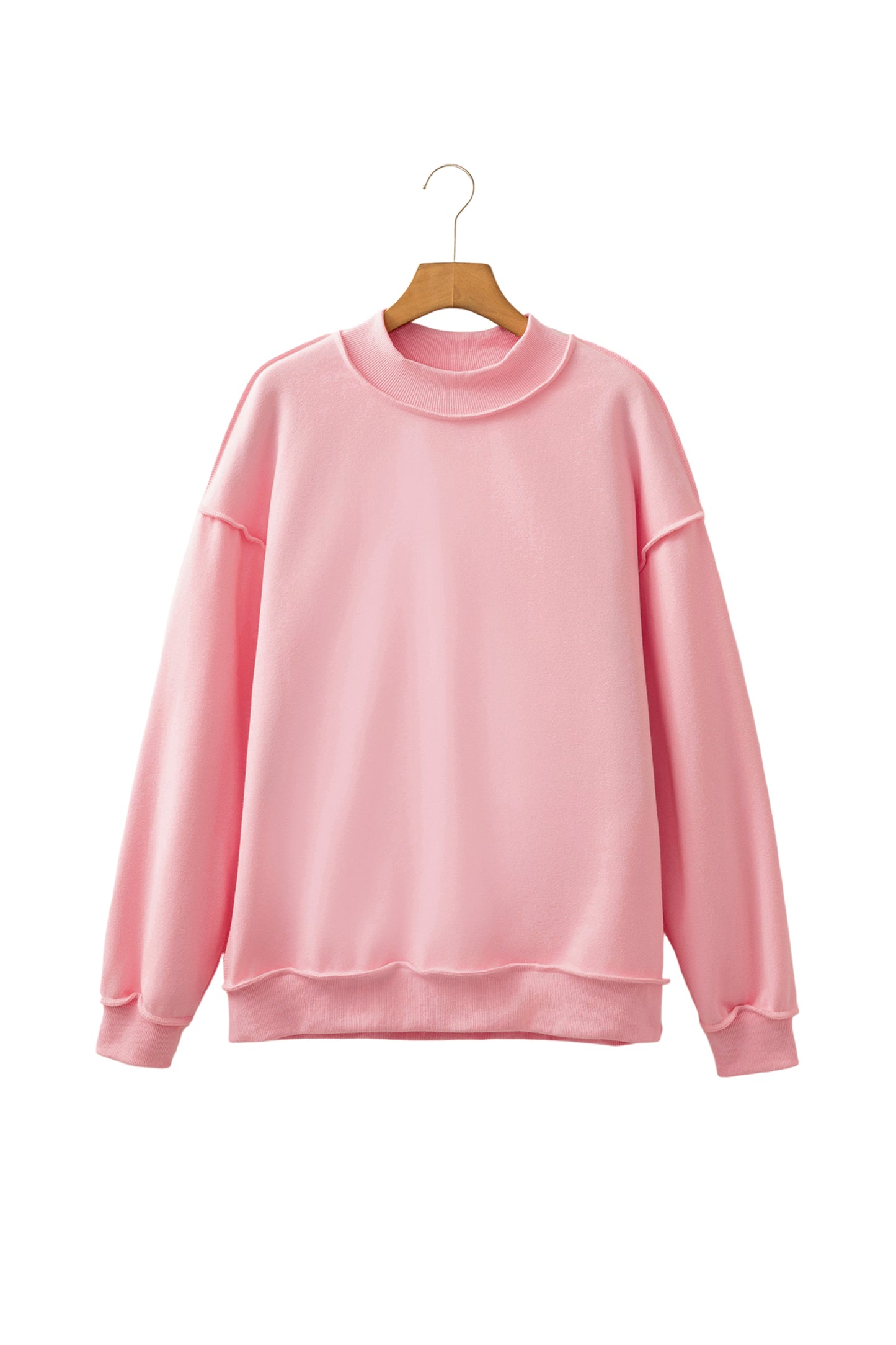 Light Pink Oversize Drop Shoulder Reversible Mock Neck Sweatshirt