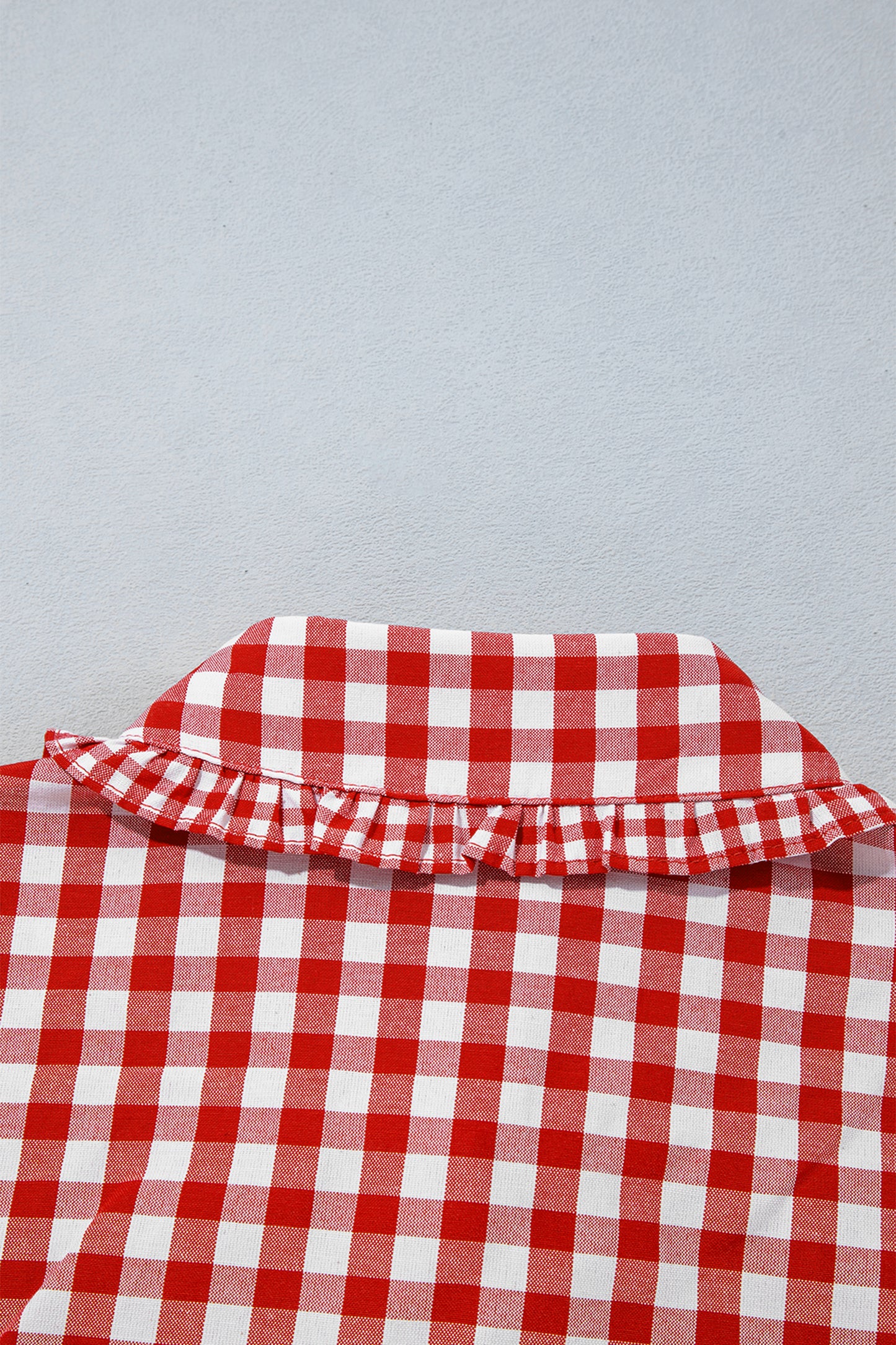 Red Plaid Long Sleeve Button Down Frill Detail Casual Shirt