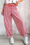 Red Stripe Drawstring Casual Loose Pants
