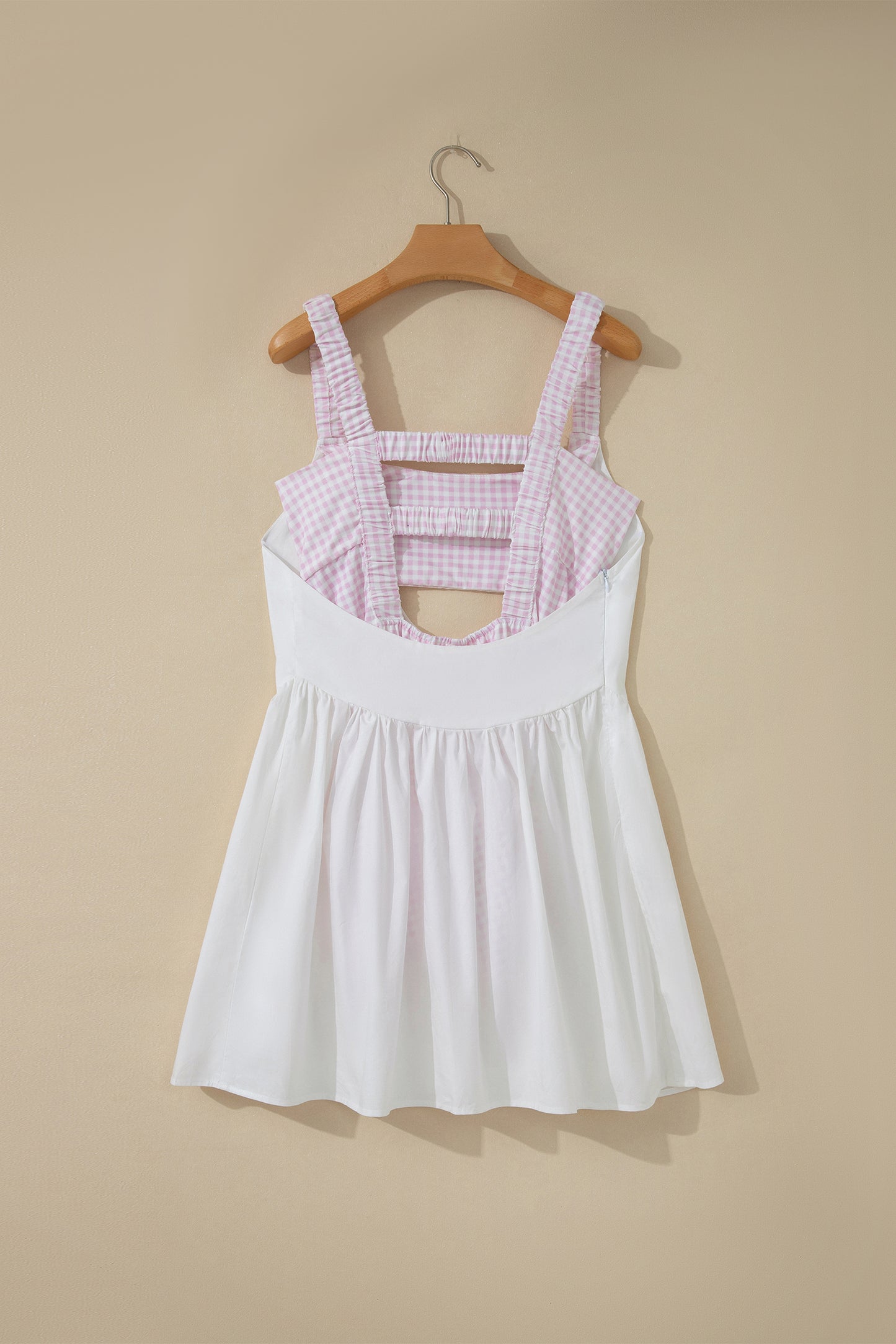 White Faux Two Piece Gingham Contrast Patchwork Loose Mini Dress