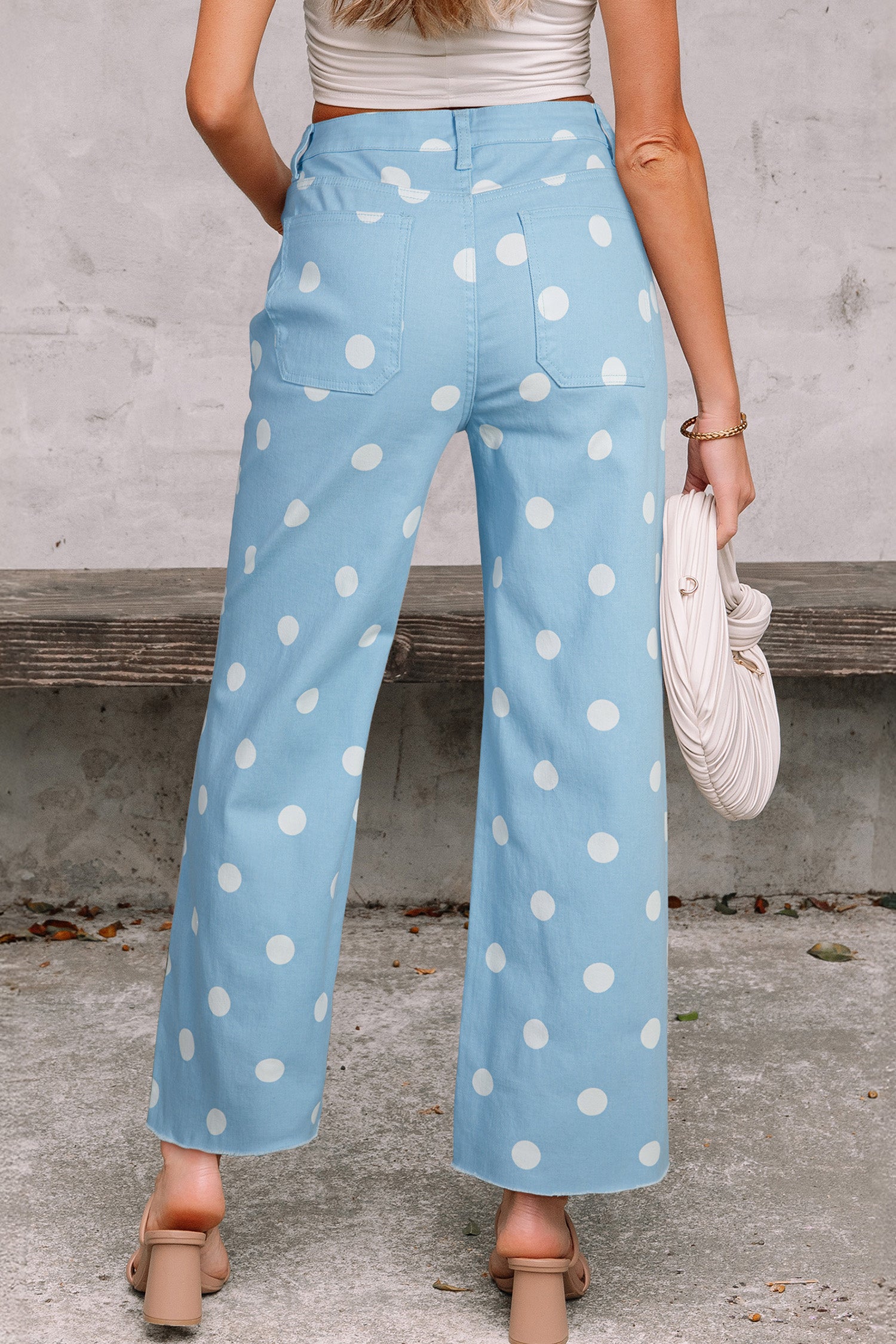 Khaki Polka Dot Print Raw Hem Shift Jeans