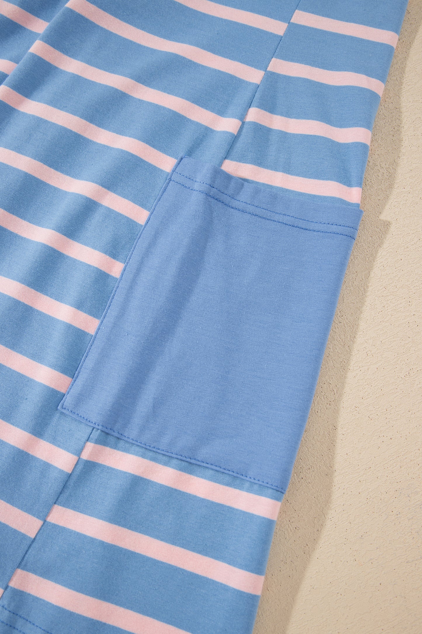 Sky Blue Stripe V Neck Short Sleeve Double Wear Loose Romper