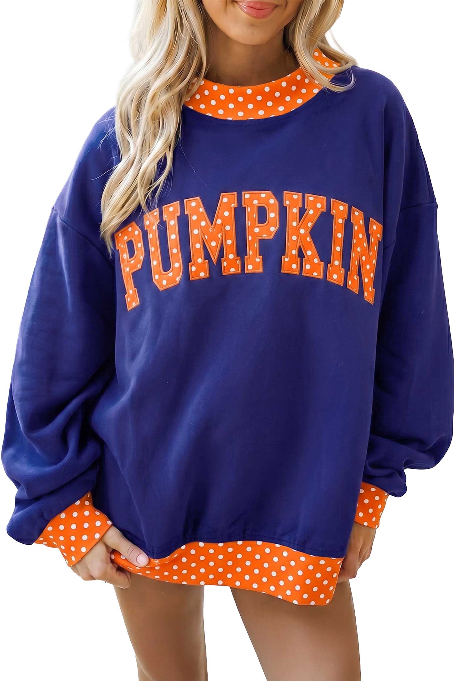 Tomato Red Polka Dot Letter Print Contrast Trim Mock Neck Sweatshirt