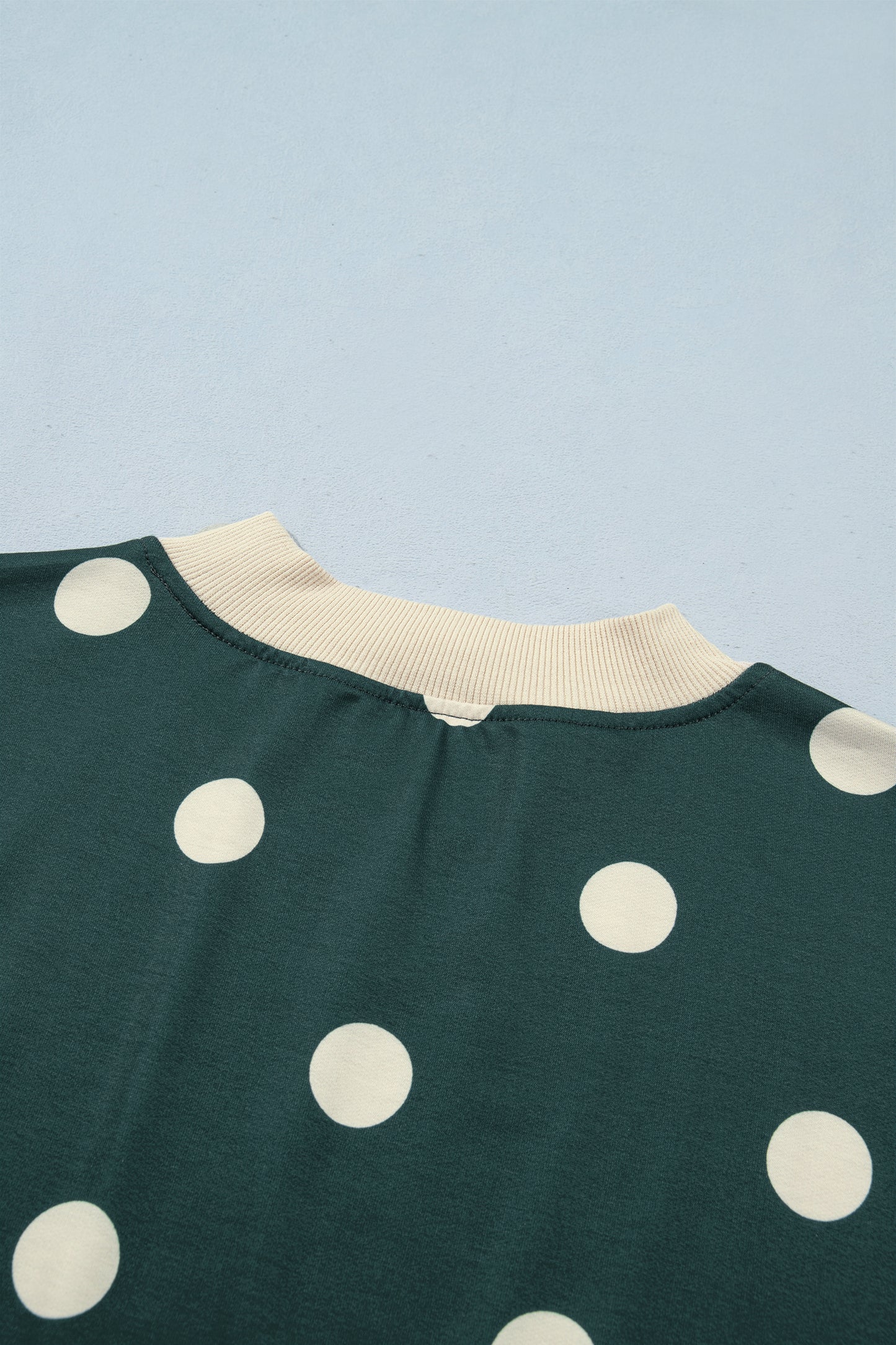 Green Polka Dot Print Color Block Trim Baggy Pullover Drawstring Skirt 2pcs Set