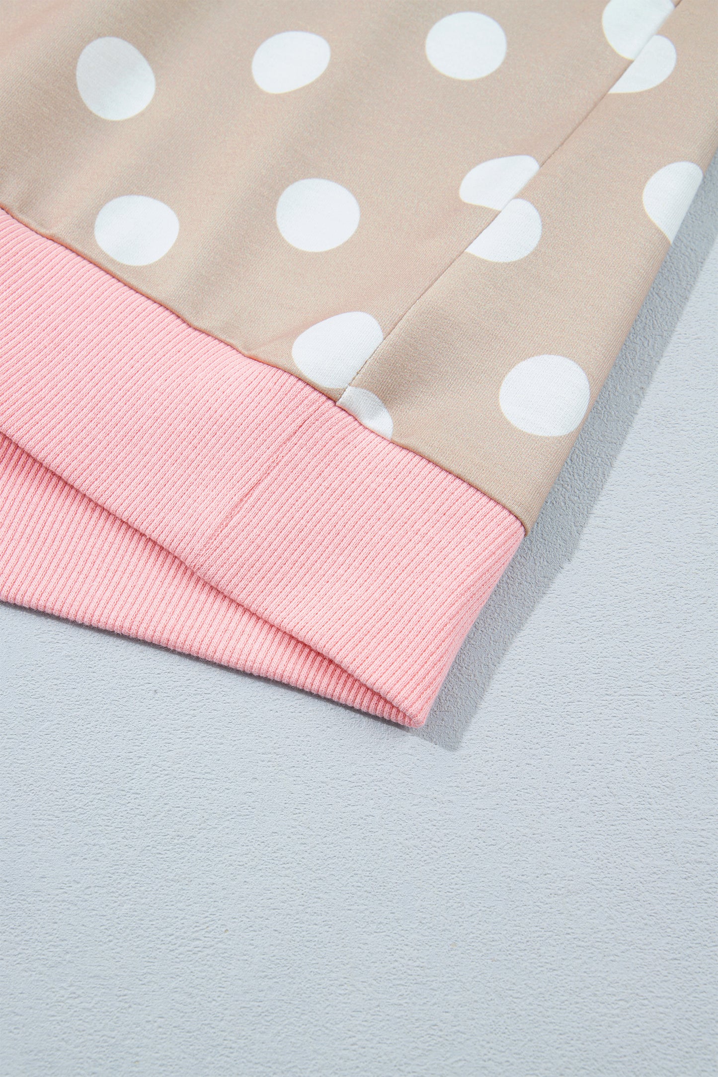 Pink Polka Dot Contrast Trim Long Sleeve Top Drawstring Shift Pants Set