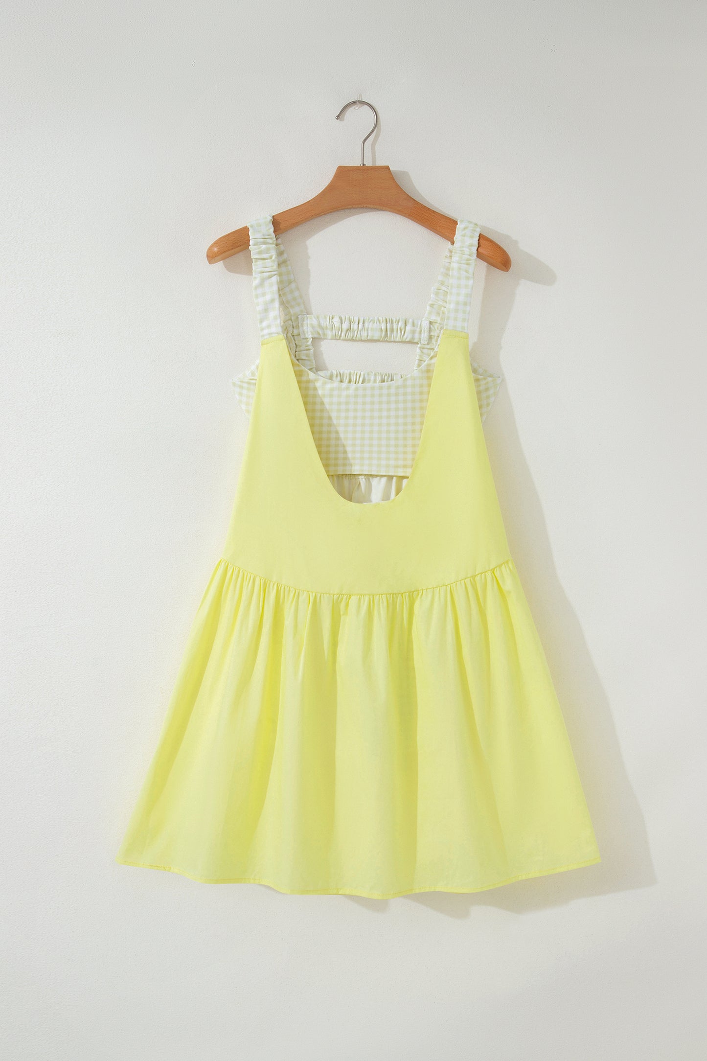 White Faux Two Piece Gingham Contrast Patchwork Loose Mini Dress