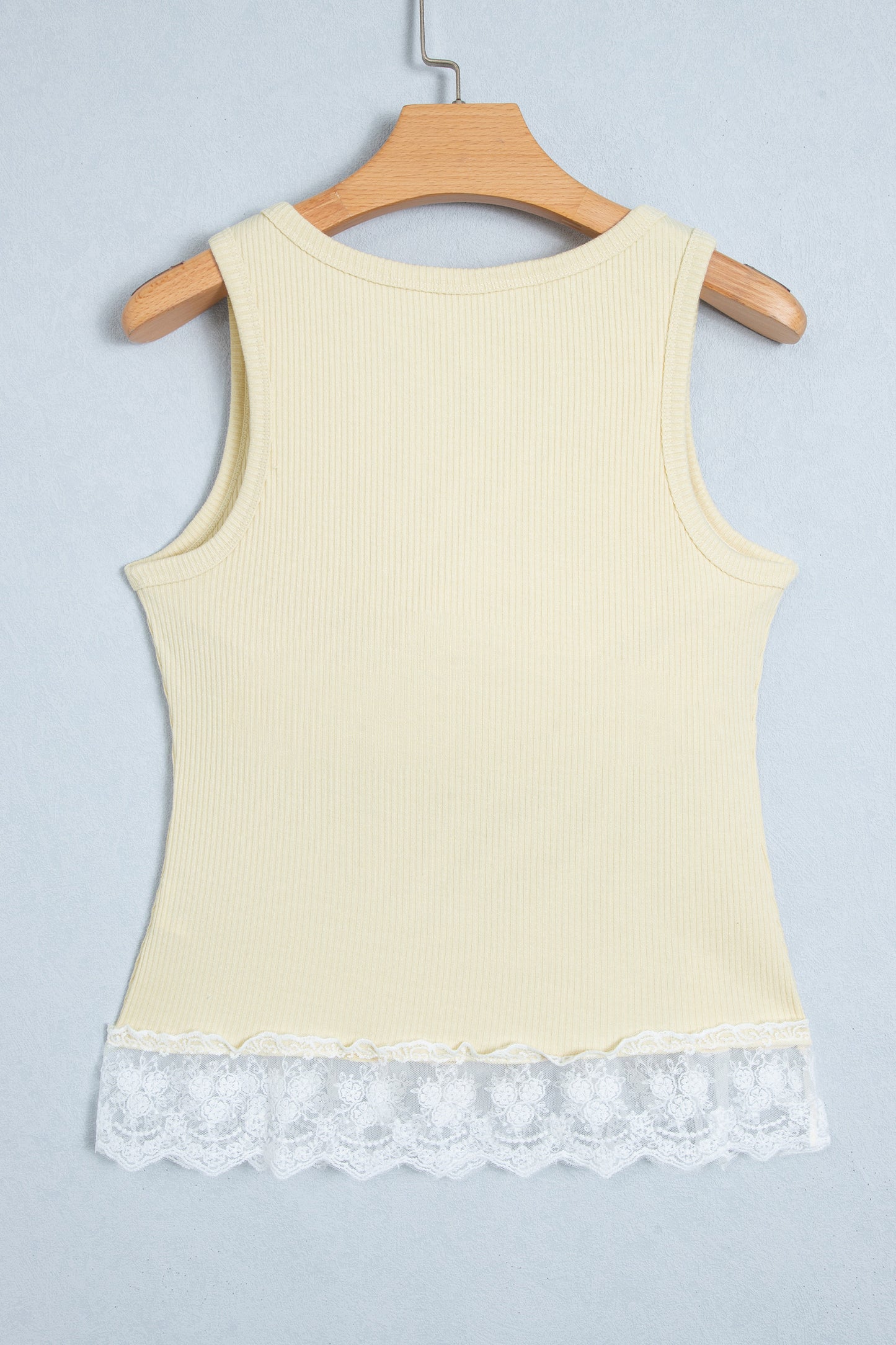 Beige Ribbed Knit Sweet Lace Hem Vest