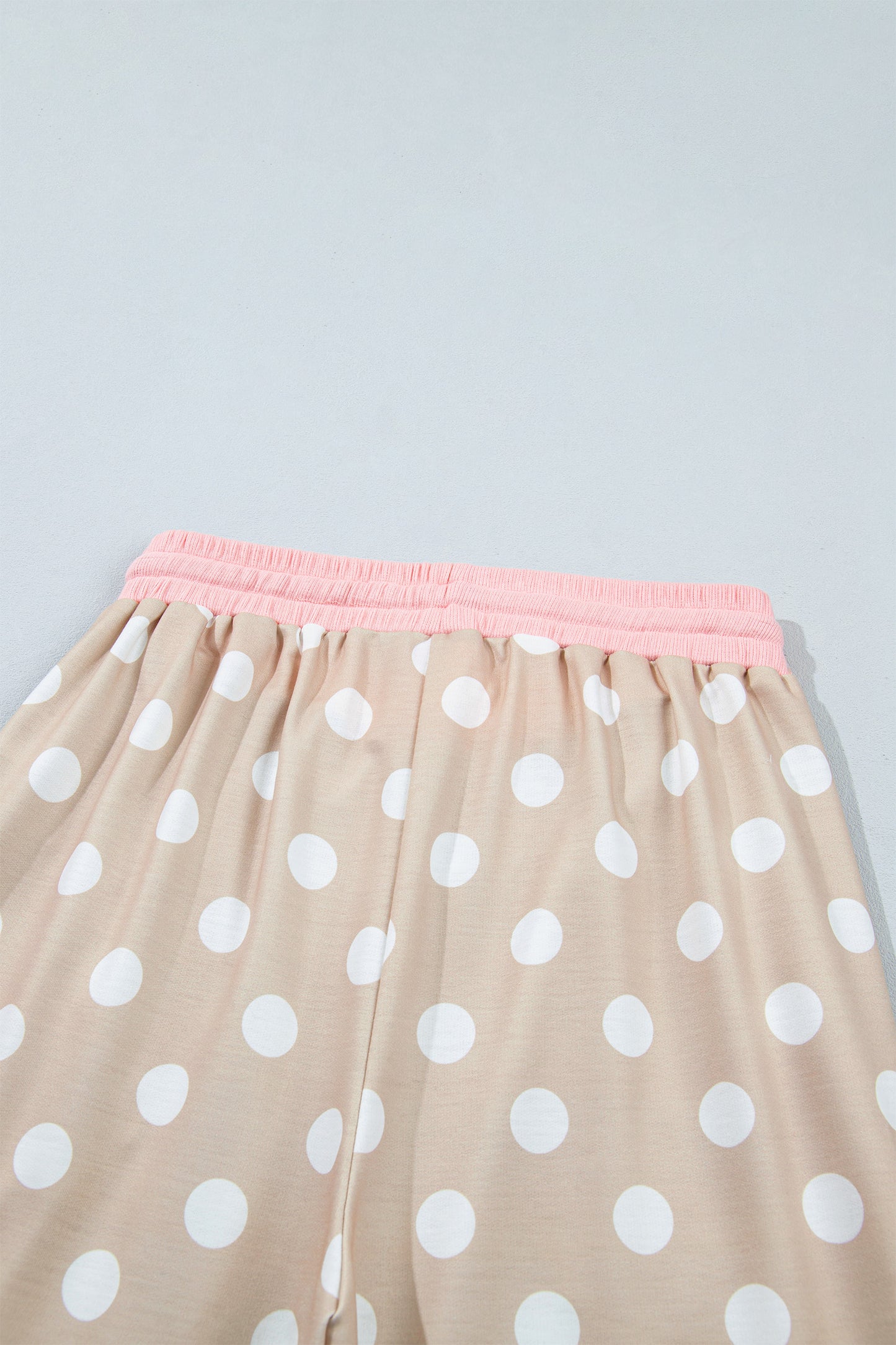Pink Polka Dot Contrast Trim Long Sleeve Top Drawstring Shift Pants Set