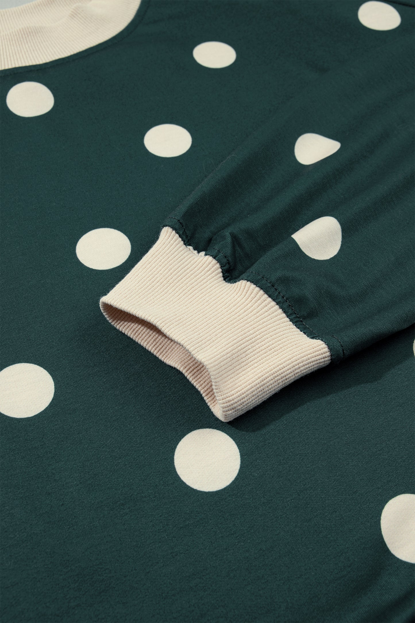 Green Polka Dot Print Color Block Trim Baggy Pullover Drawstring Skirt 2pcs Set