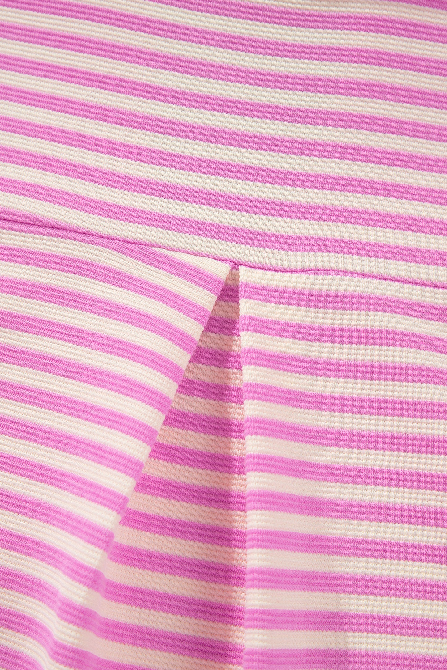 Pink Stripe Color Block Detail Split Neck Short Sleeve Blouse