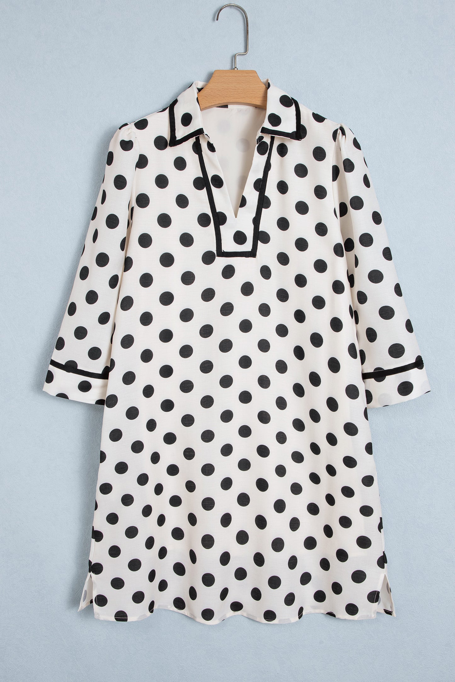 White Polka Dot Half Sleeve Collar V Neck Pocketed Casual Mini Dress