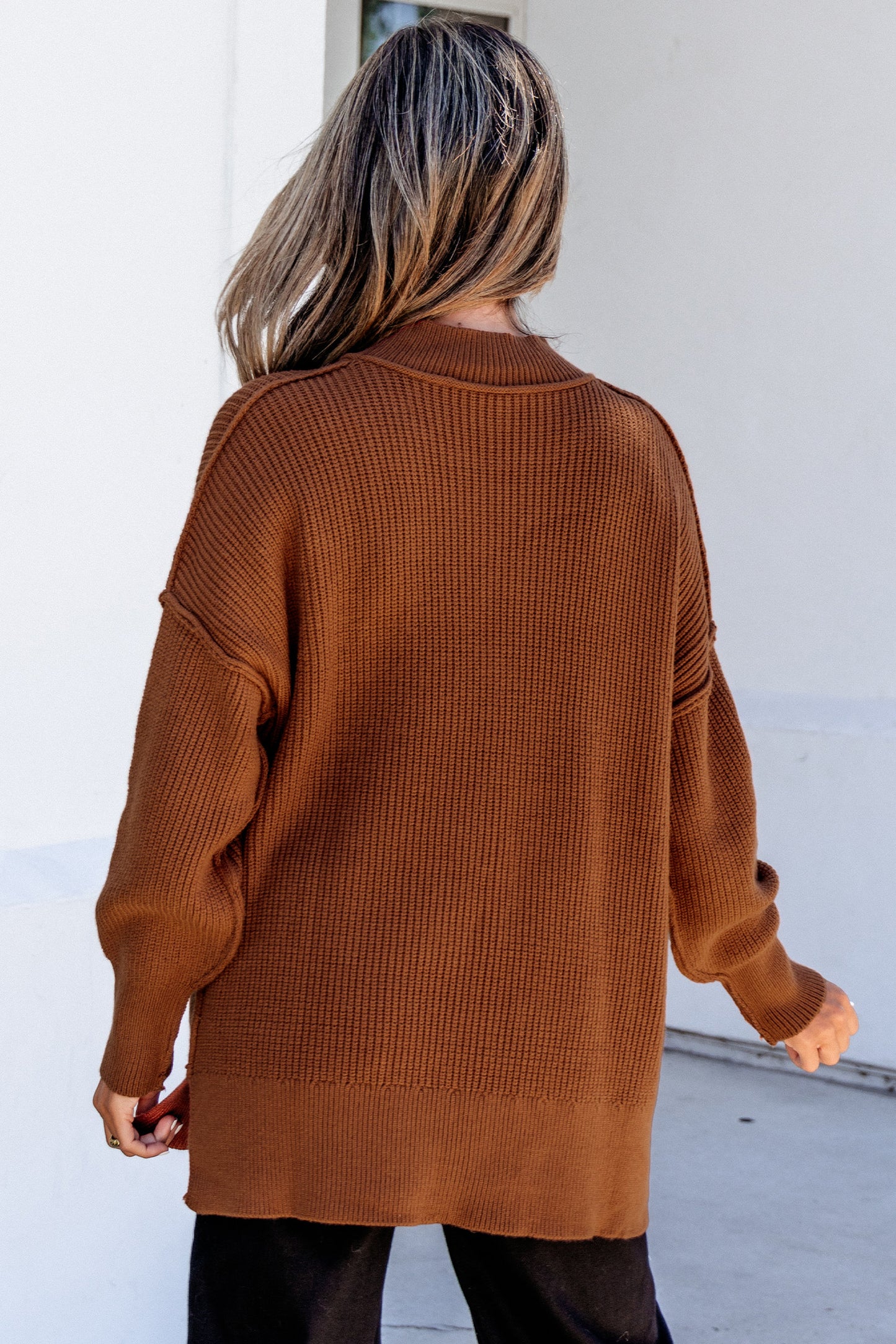 Orchid Bouquet Long Sleeve Ribbed Knit Stand Neck Regular Fit Pullover Sweater