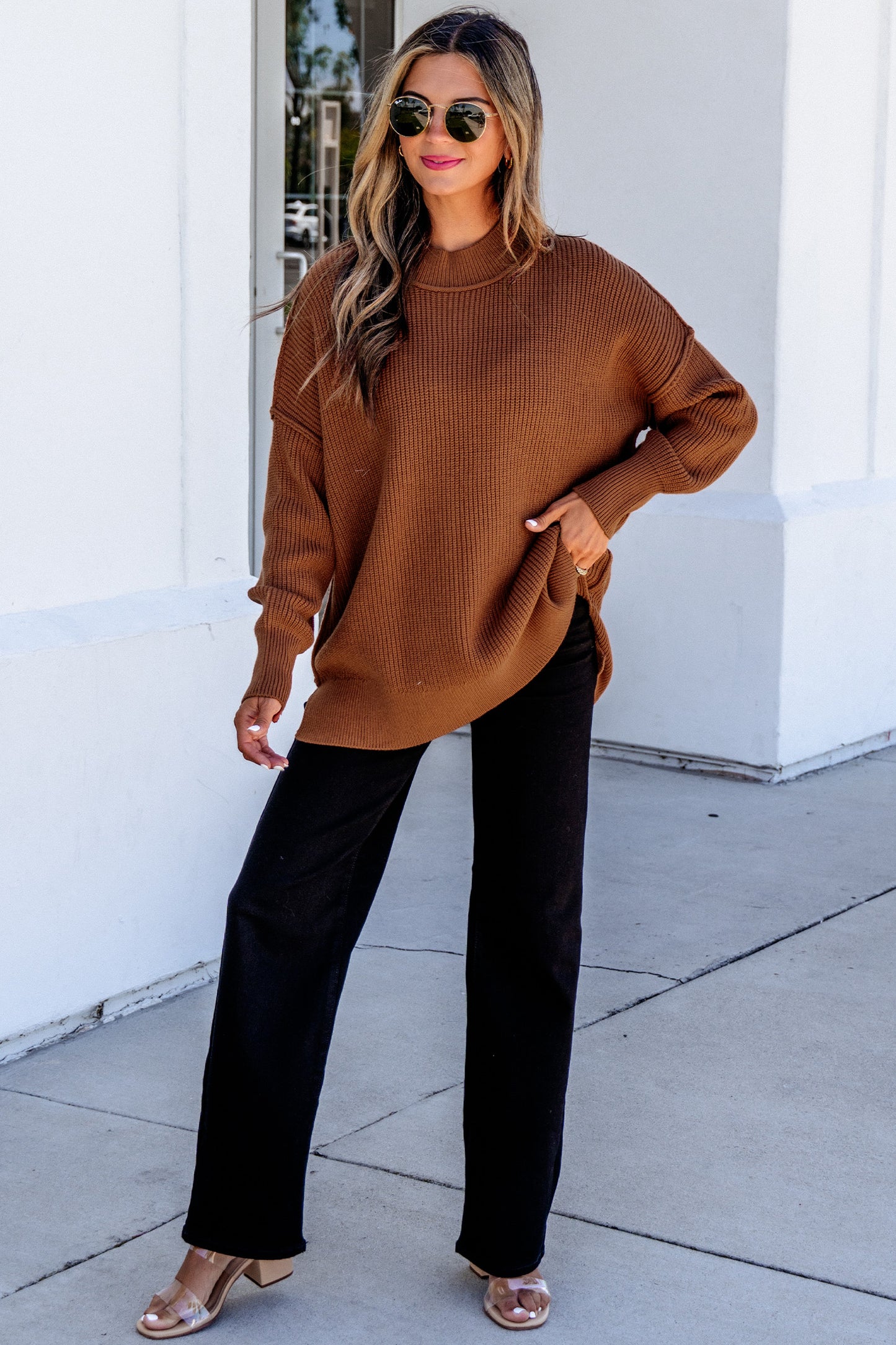 Orchid Bouquet Long Sleeve Ribbed Knit Stand Neck Regular Fit Pullover Sweater