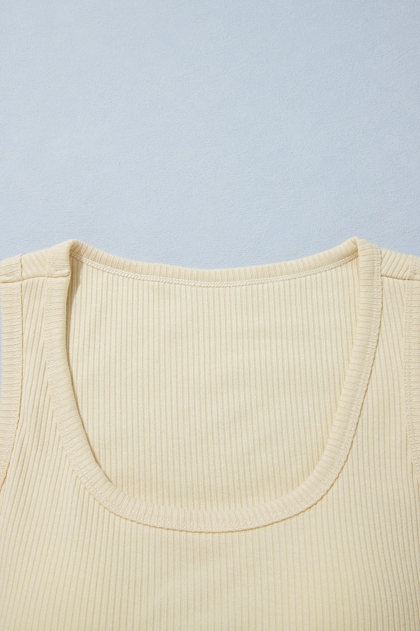 Beige Ribbed Knit Sweet Lace Hem Vest