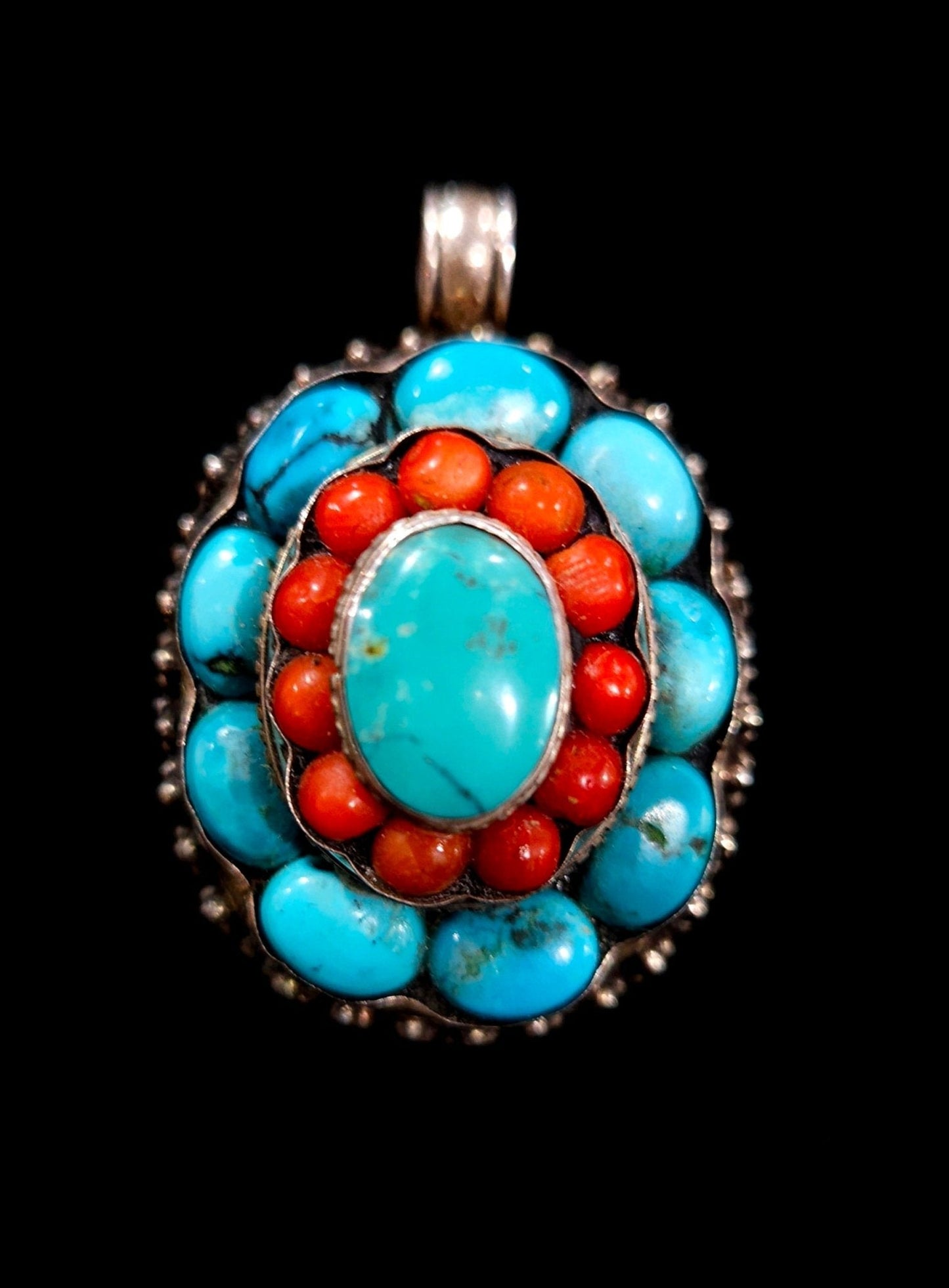 Sterling Silver Turquoise & Red Coral Pendant – Southwest Statement Jewelry